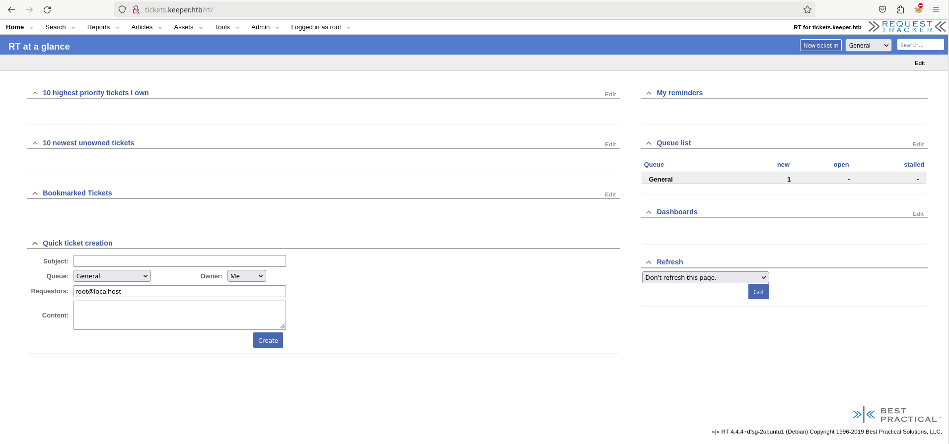 Request tracker page