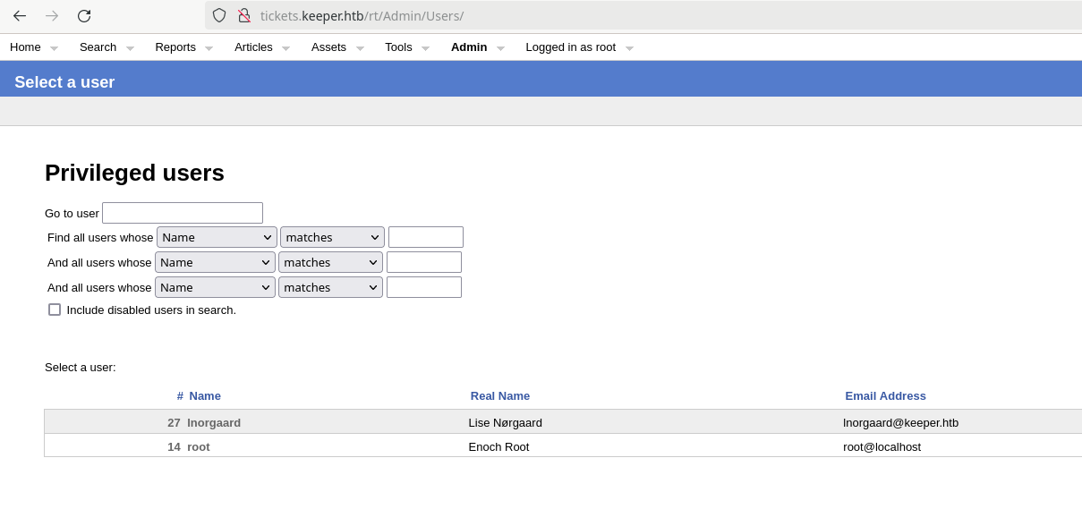 Request tracker user list